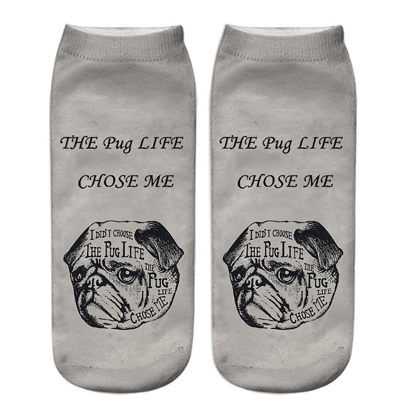 Dog PUG cartoon 3D printing socks