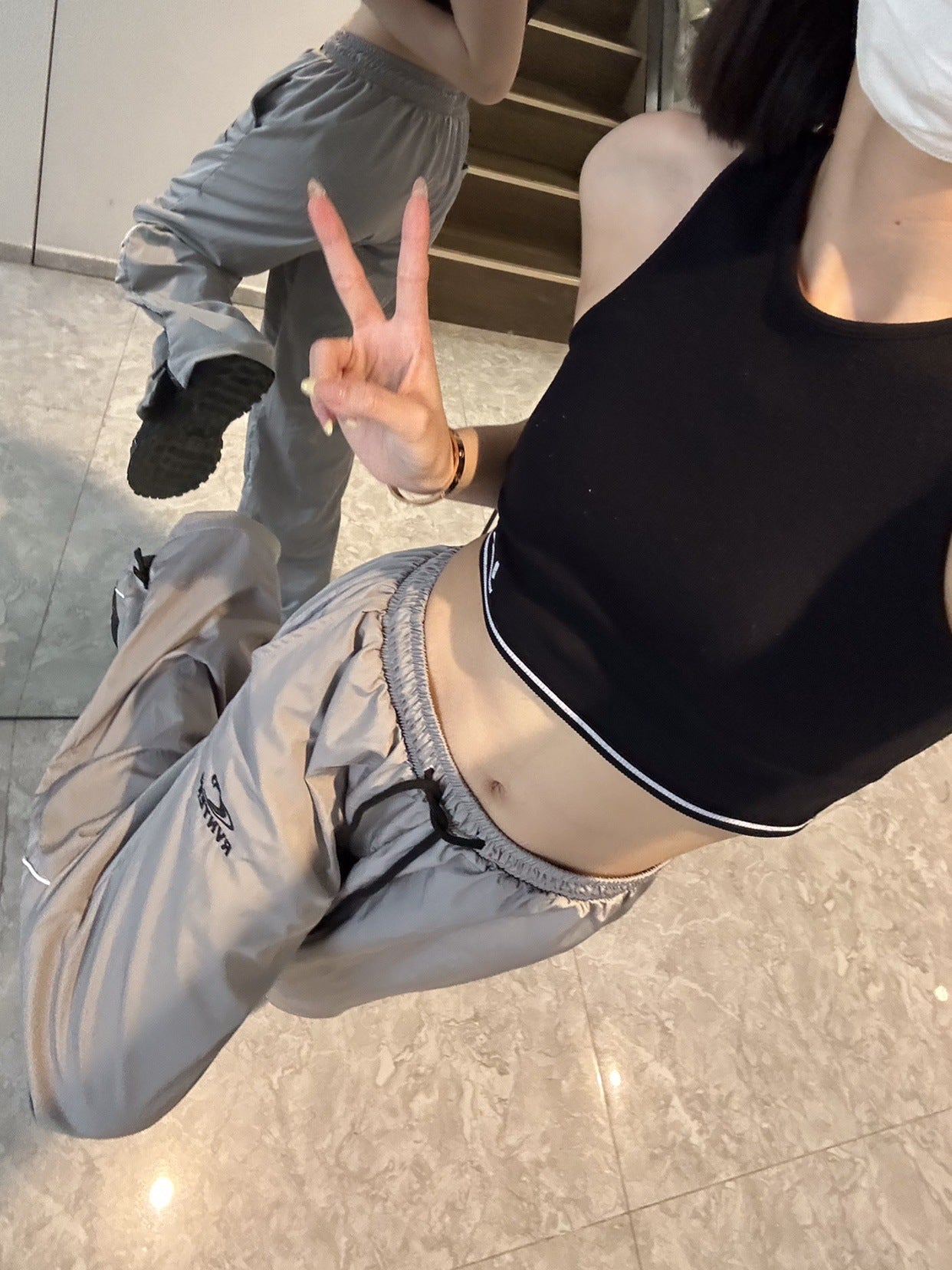 Summer Men's And Women's Loose Striped Drawstring Wide Leg Mop Pants