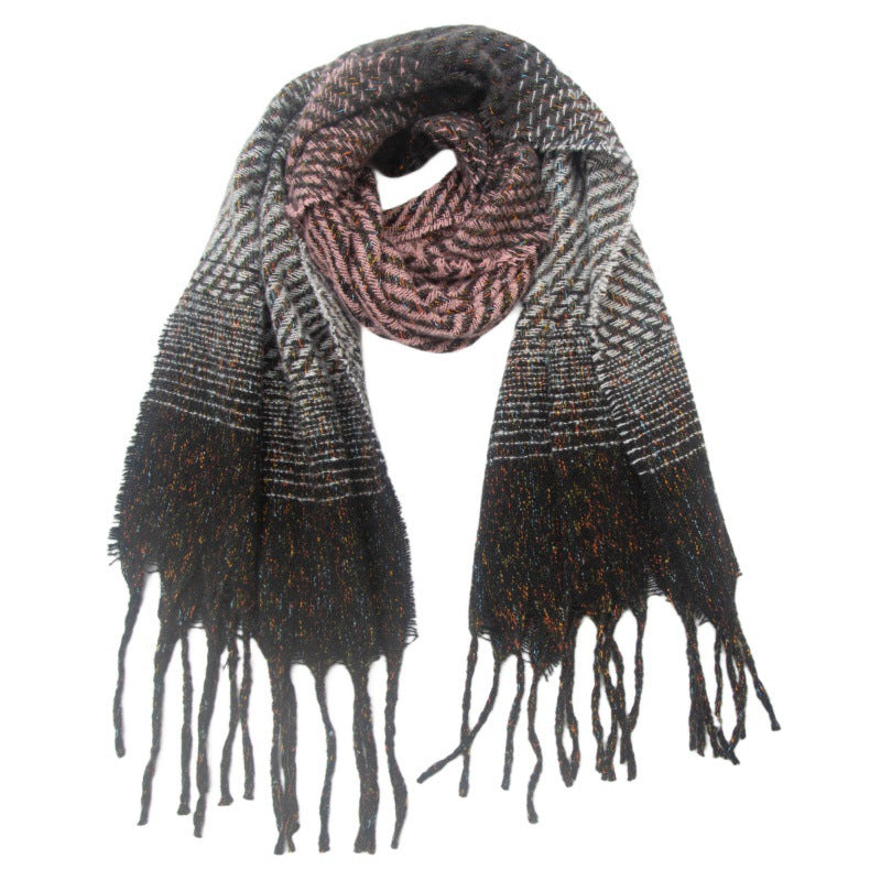 European And American Ladies Shawl Gradient Color Tassel Scarf