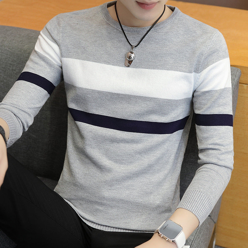 Men's Sweater Knit Sweater Pullover Slim Round Neck Sweater