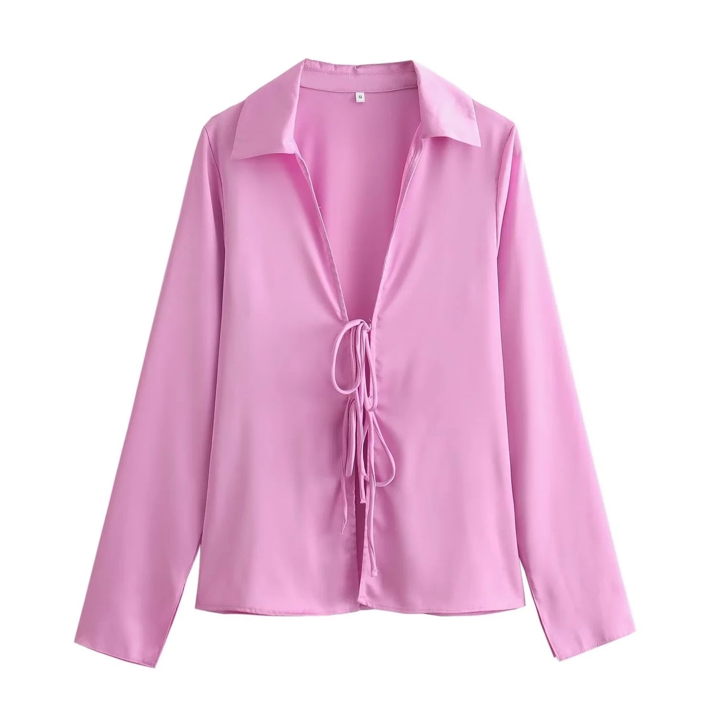Winter New Women's Clothing Style Fashion Bowknot Silk Satin Textured Shirt