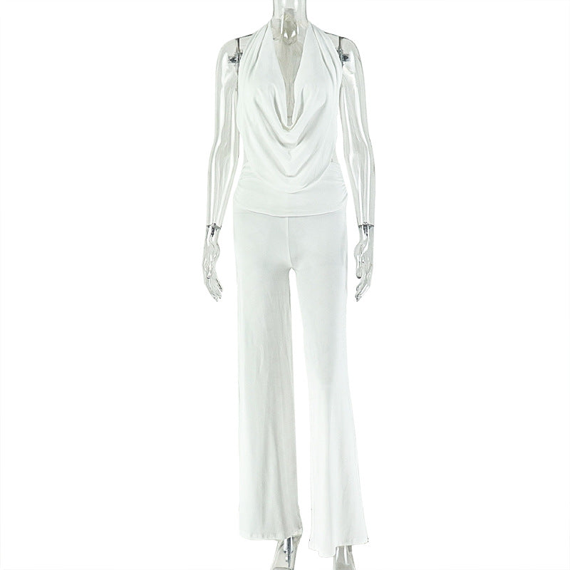 Womens Solid-Colored Halter Top And Pants Set