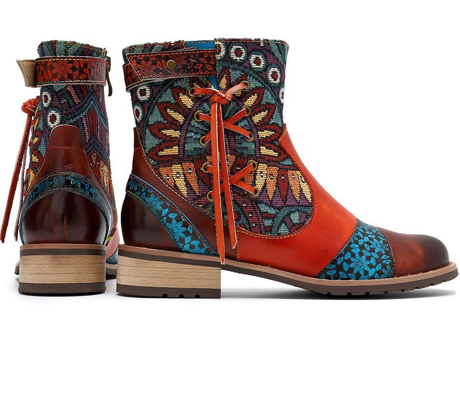 Ladies mid-tube print stitching Martin boots
