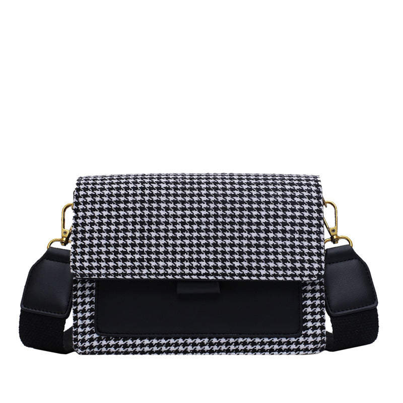 Retro small square bag shoulder bag houndstooth contrast color