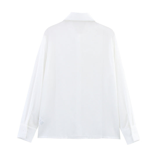 Fashionable Embroidered See-through Women's Long-sleeved Shirt