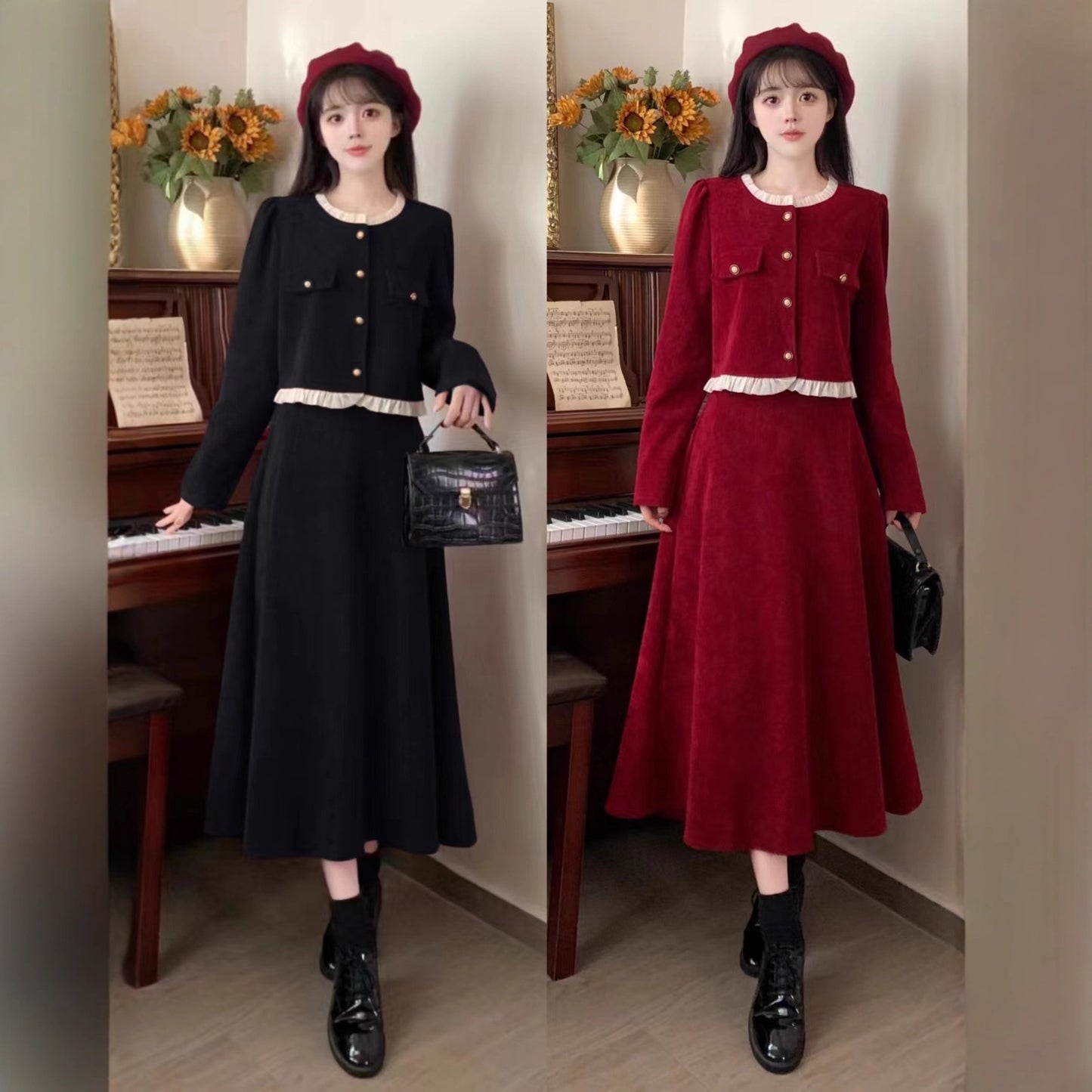 Small Chanel-style Corduroy Skirt Two-piece Set For Women