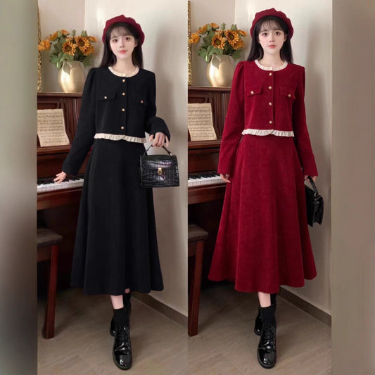 Small Chanel-style Corduroy Skirt Two-piece Set For Women