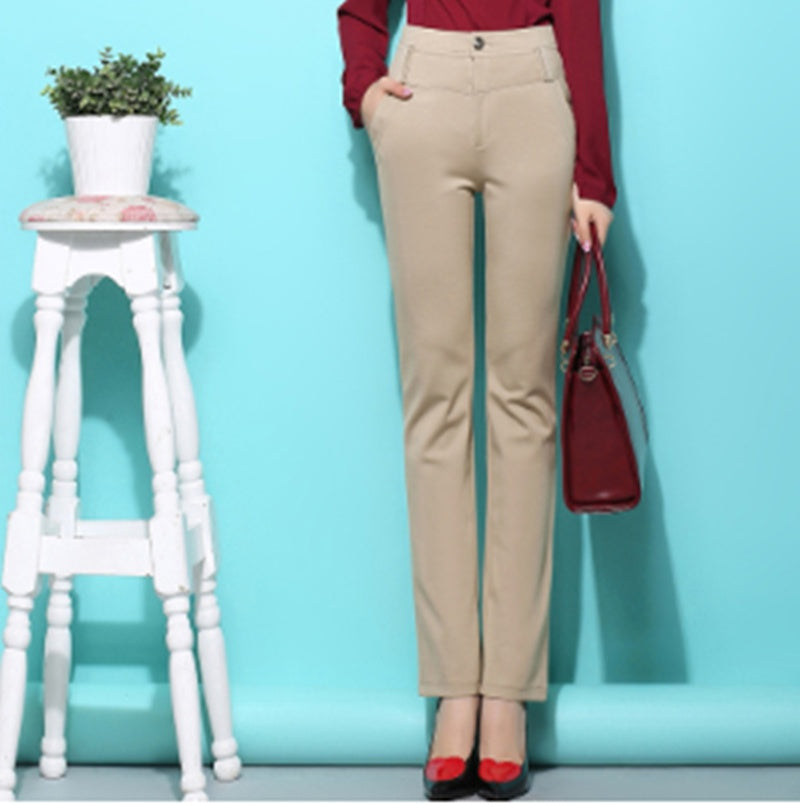 High Waist Stretch Straight-leg Pants Trousers