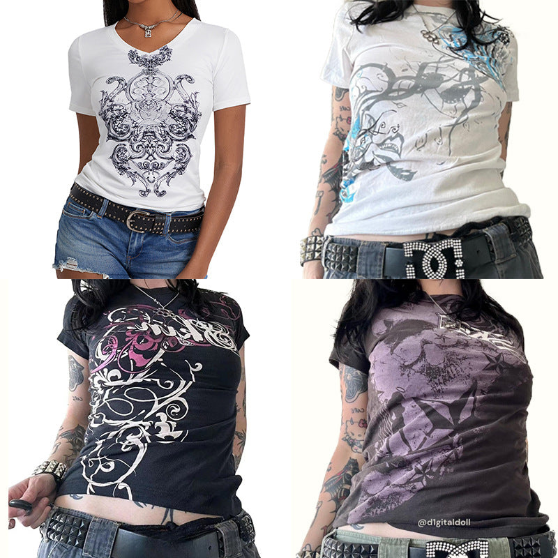 Stylish Womens Top A Figure-flattering Short-sleeved T-shirt With A Unique Print