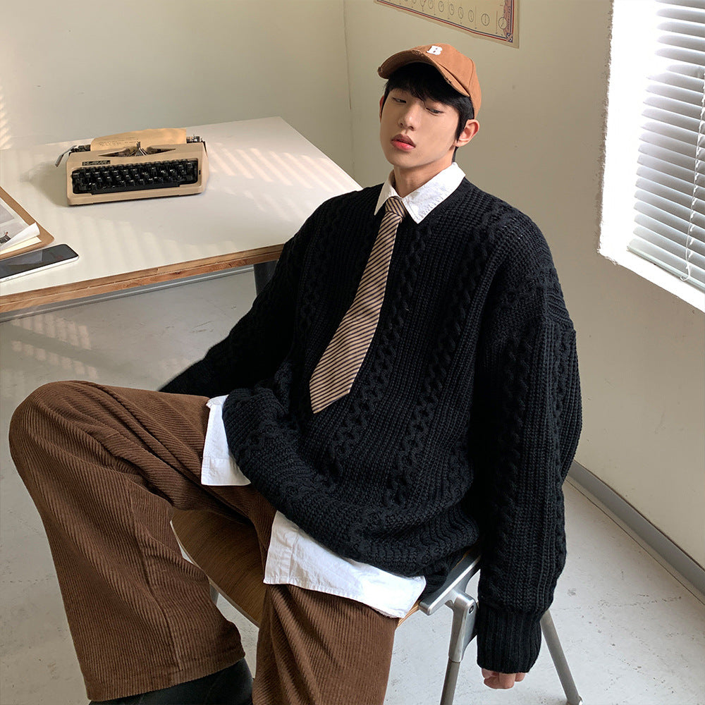 Twist Round Neck Knits Men's Leggings Are Loosely Woven