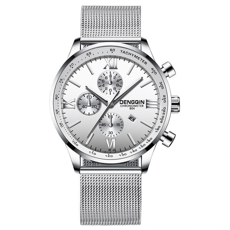 Simple steel mesh watch with calendar