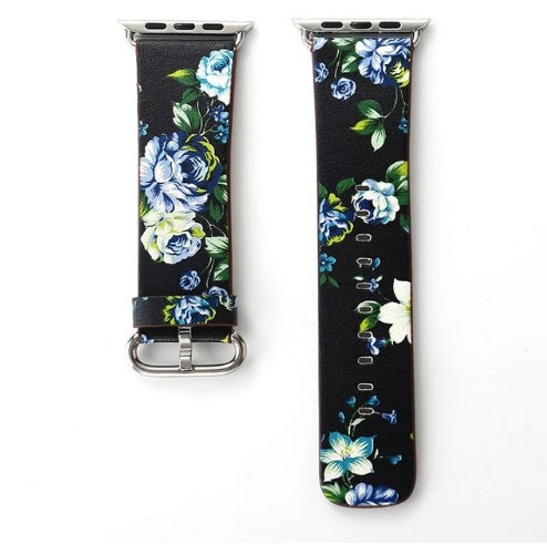 Silk-printed Floral Leather Strap Chinoiserie