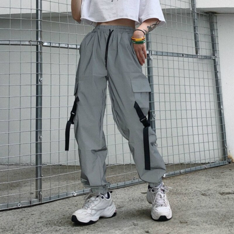 Women's hip-hop reflective trousers