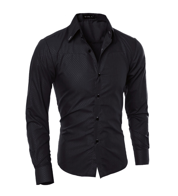 Fashionable diamond plaid men's long sleeve shirt