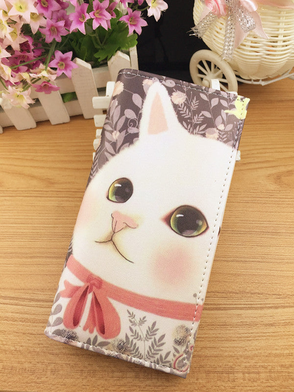 Cute cat long wallet PU leather
