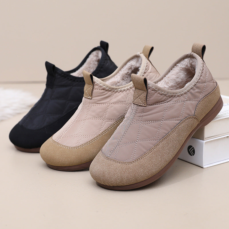 Winter Cloth Shoes For Women Plus Velvet Soft Bottom One Pedal Cotton Shoes Warm Flat Bottom Gommino