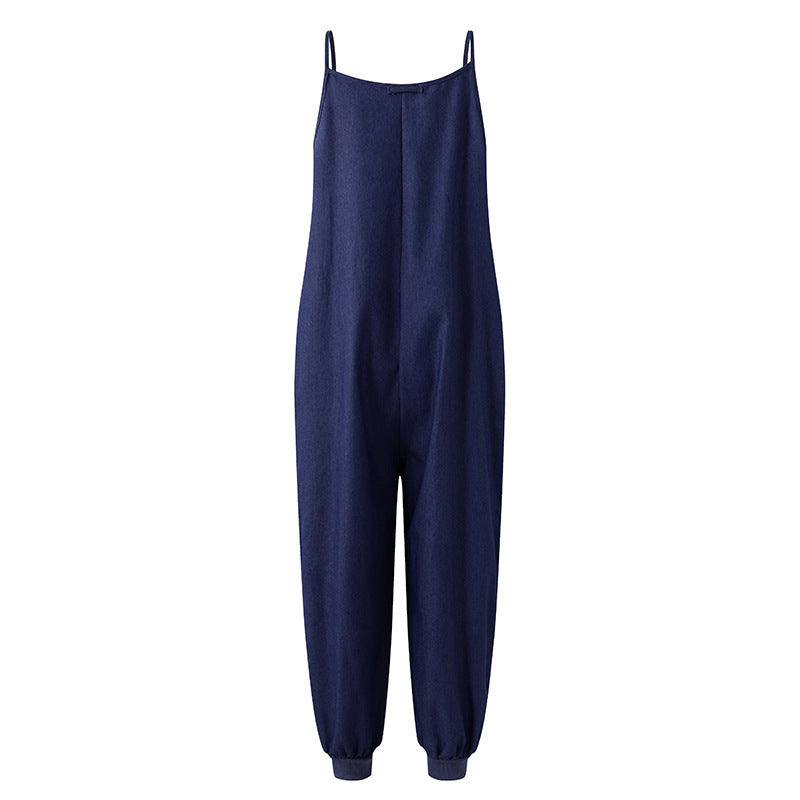 Women's two-color seven-yard one-piece suspenders and ankle jeans