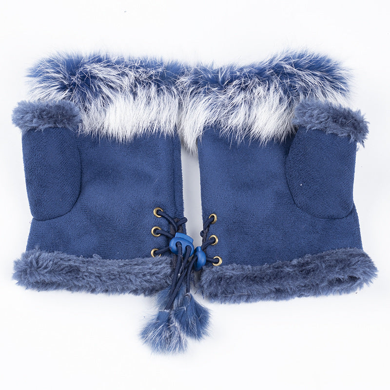 Winter warm rabbit hair Half Finger Gloves
