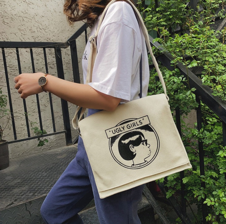New simple shoulder diagonal bag Messenger bag Student printed canvas backpack handbag