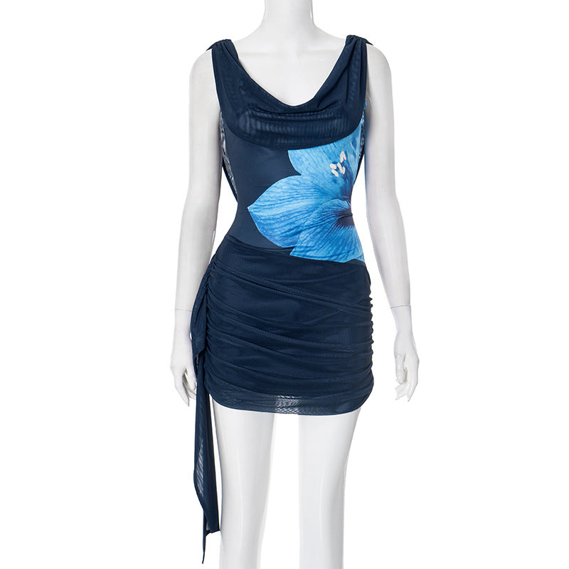 Womens Sexy Backless Printed Bodycon Dress