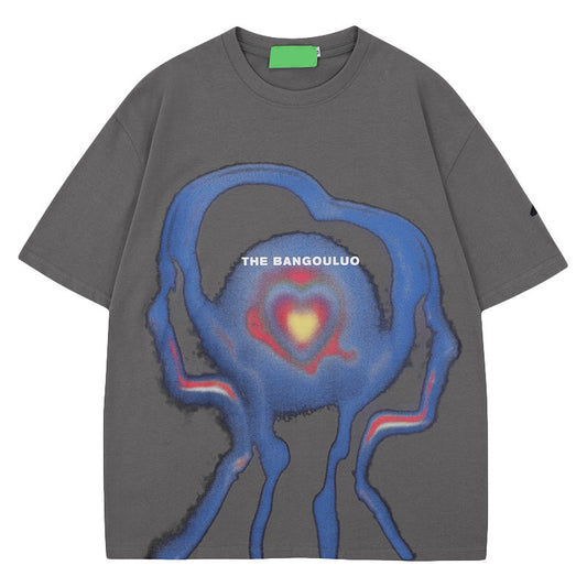 3D Dizzy Alien Print Pattern Short Sleeve T-shirt