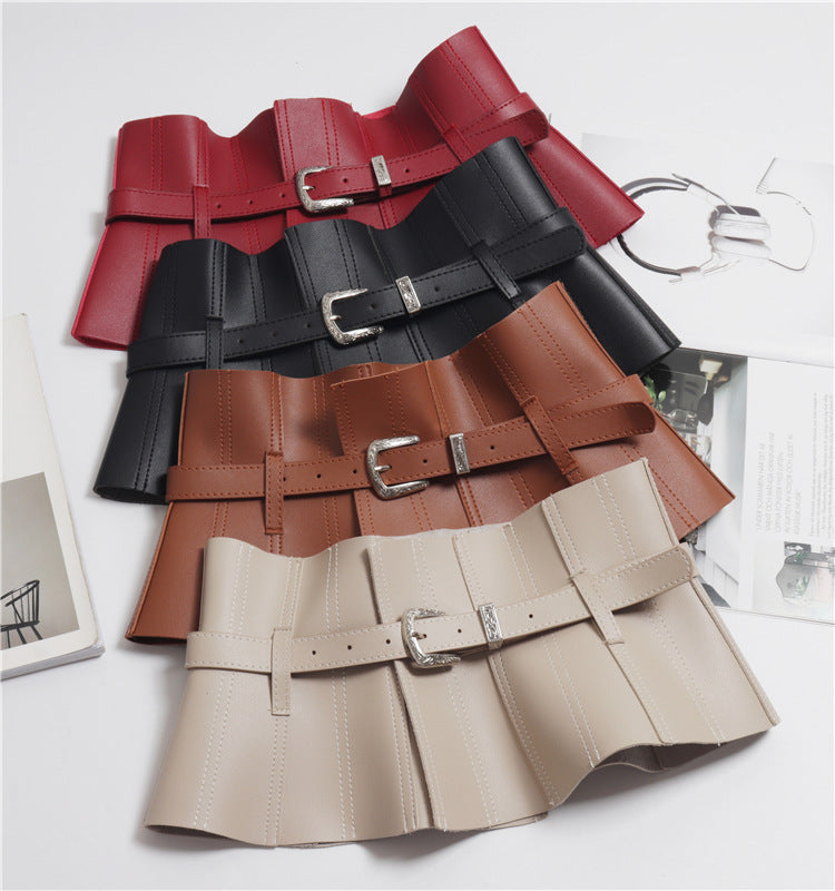 PU leather waist seal with dress shirt belt