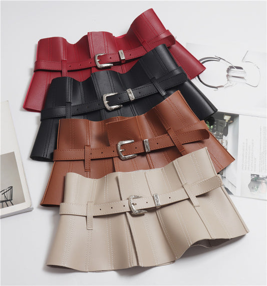 PU leather waist seal with dress shirt belt