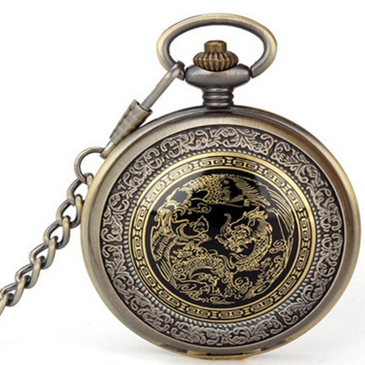 Creative Patch Enamel Quartz DIY Large Pocket Watch Prosperity Brought By The Dragon And The Phoenix Auspicious Large Pocket Watch