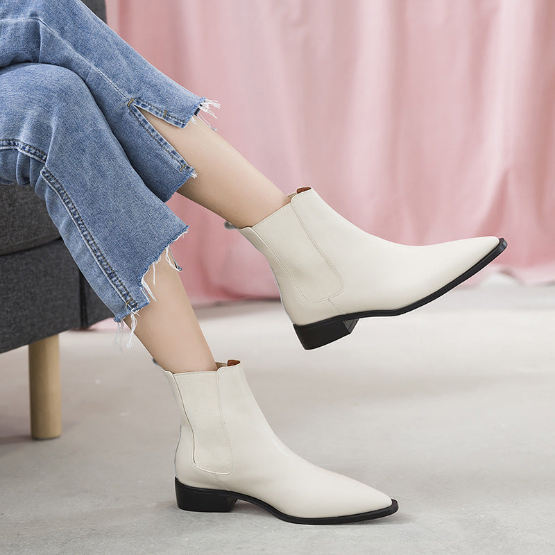 Flat Bottom Snake Short Boots Women's Low Heel Pointed Boots