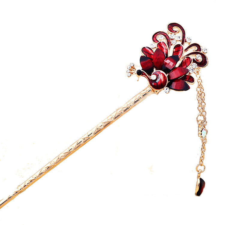 Professional peacock alloy inlaid with diamond hairpin