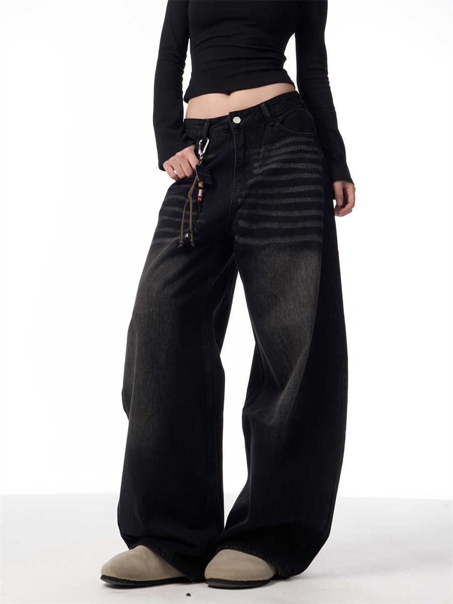Retro vaskede lige jeans med løse, faldende brede ben