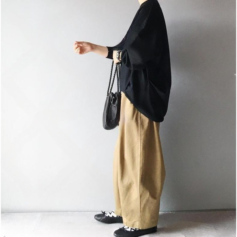 Lantern Sleeve Loose Round Neck Sweater Loose Wide Leg Pants Two-piece Set