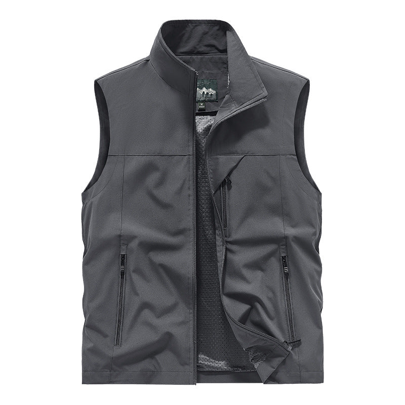 Polyester Casual Stand Collar Multi-pocket Outdoor Photography Fishing Men's Vest Jacket