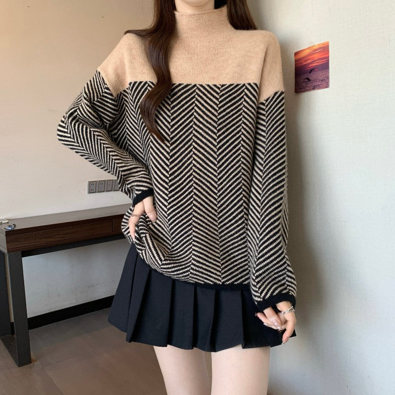 Pullover Sweater Half Turtleneck Temperament Youthful-looking Top