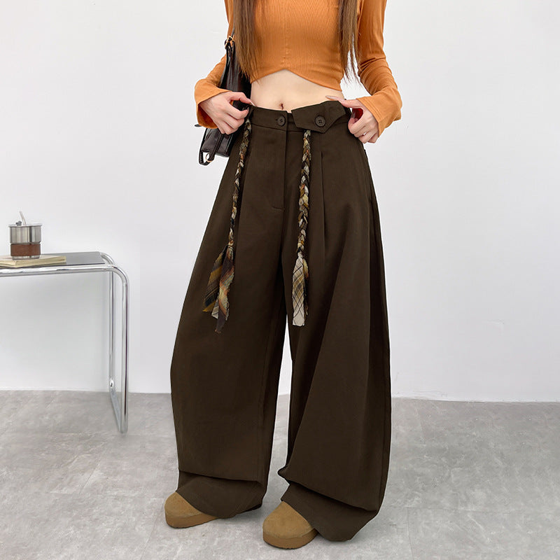Womens High-waisted Drapey Straight-leg Loose-fit Wide-leg Pants