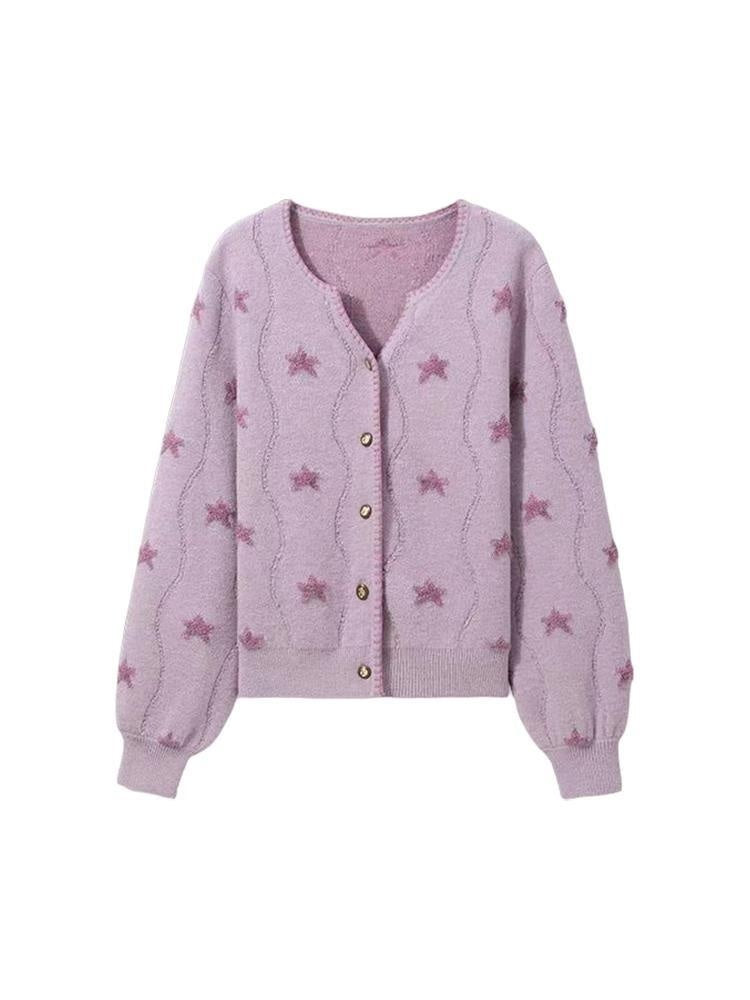 Autumn New Purple Knitted Outerwear Cardigan Top