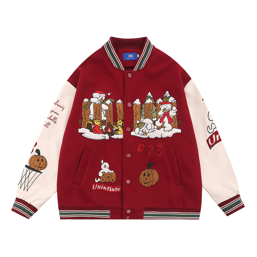Machine Embroidery Autumn And Winter Menswear Fashion Brand American Stitching PU Leather Sleeve Coat