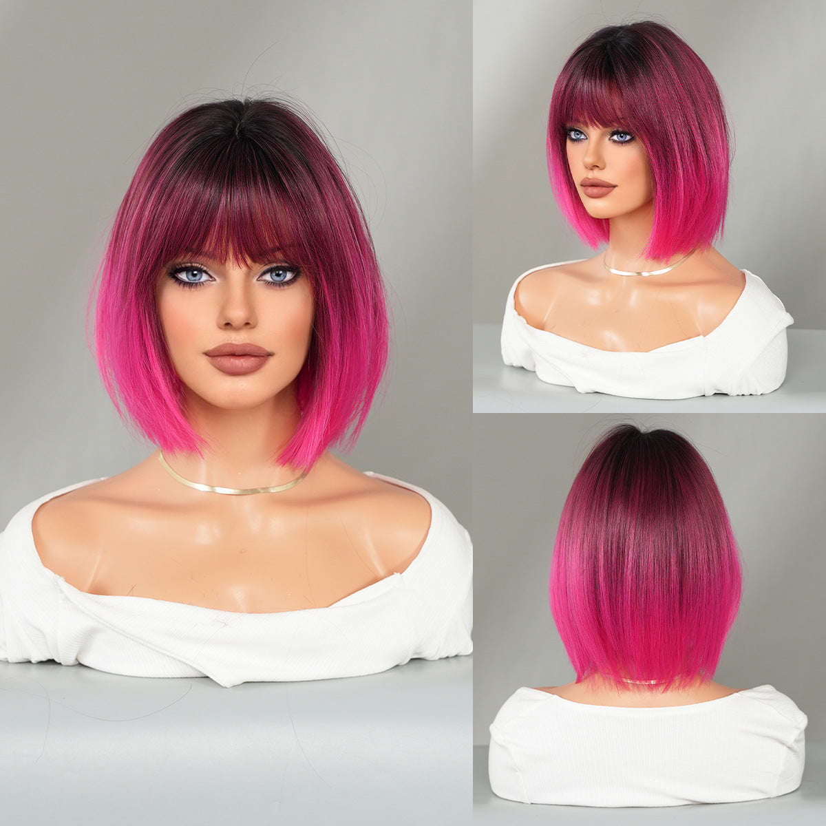 Black Short Hair Bobhaircut Straight Bangs Chemical Fiber Wig