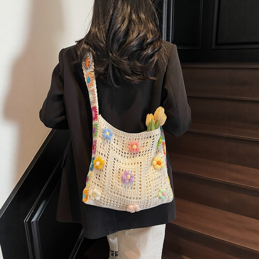 Casual Weaving Hollow Beach Bag Women's Large Capacity Knitted Shoulder Bag