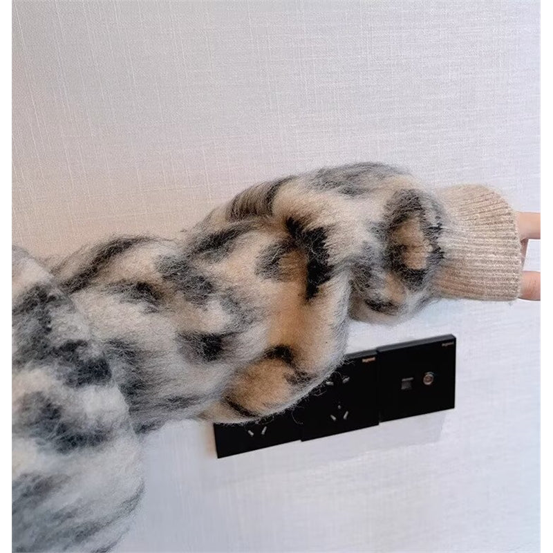 Retro Contrast Color Leopard-print Sweater Warm Boys