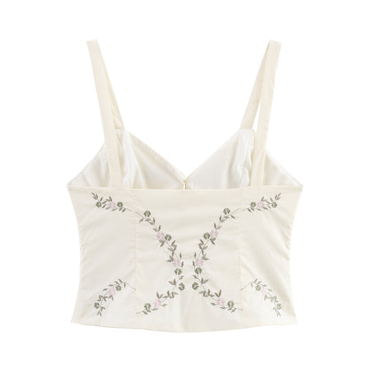 Summer European And American Style Simple Embroidered Poplin Sling Top