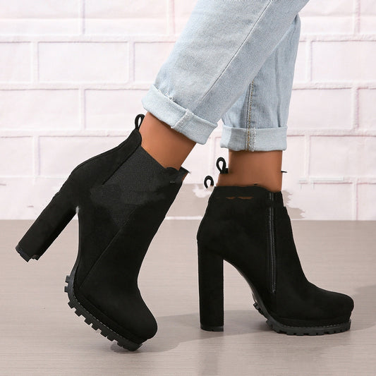 European And American Foreign Trade Plus Size Low-cut Women's High Heels Leather Boots