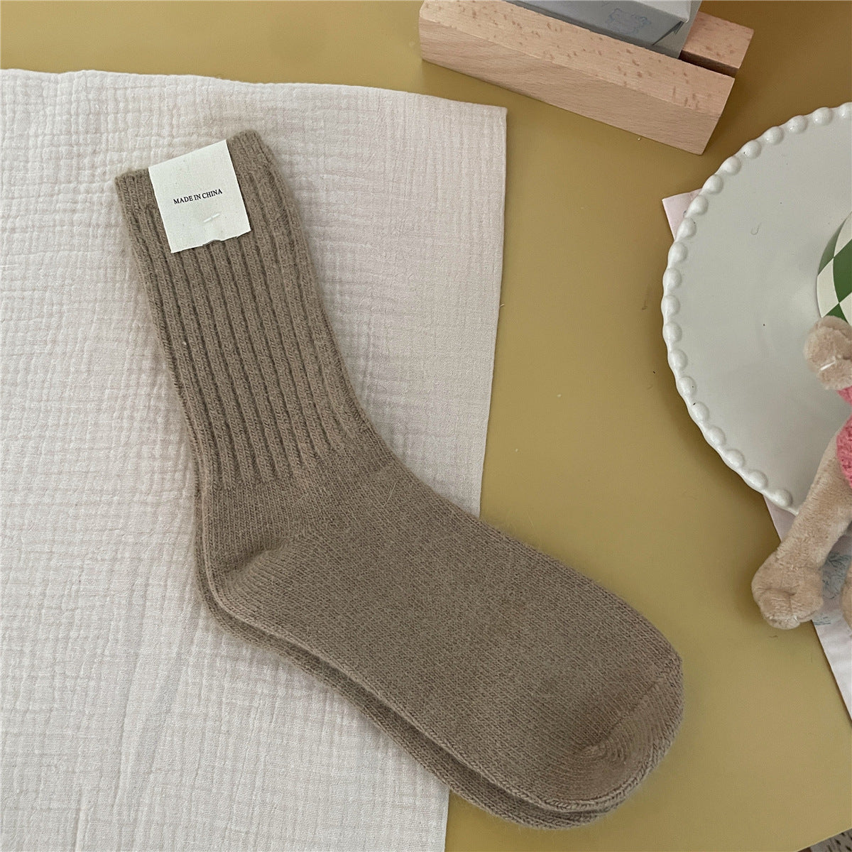 Solid-color Rabbit-fur Chunky Knit Thermal Socks