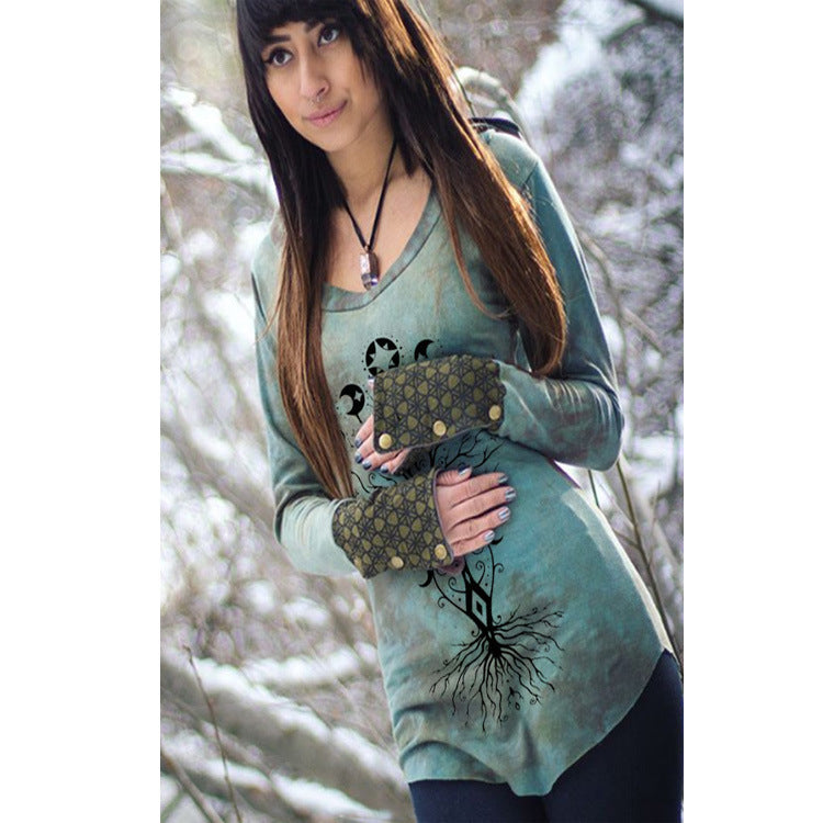 Women's Retro Tree Of Life Printed Long Sleeve