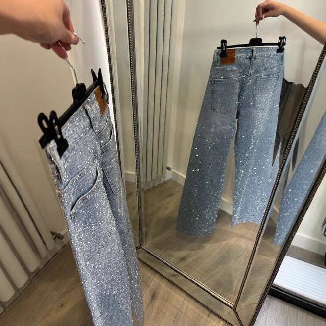 Rhinestone XINGX Pendant Design High Waist Trousers