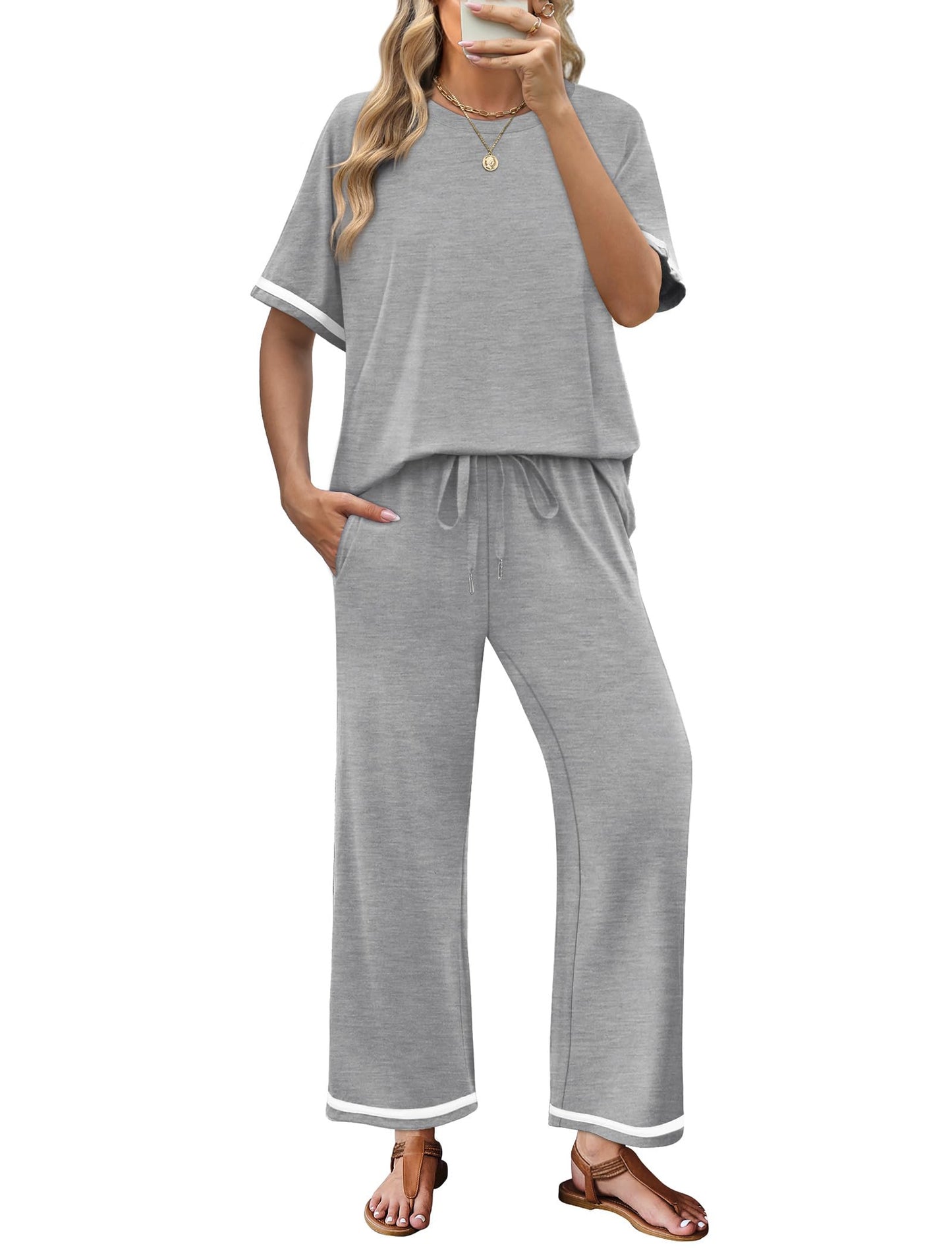 Elegant  Casual  Comfortable Pants And Short-Sleeve Top Two-Piece Set For Women