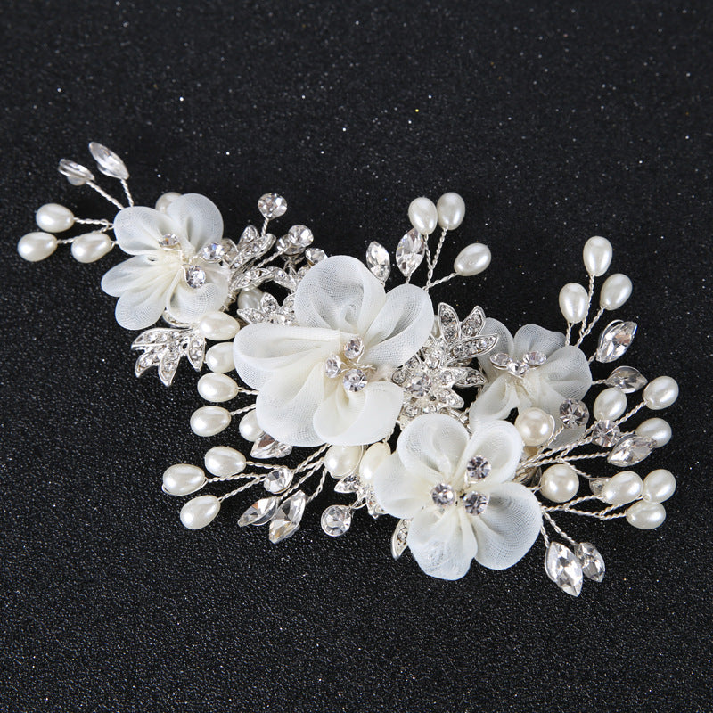New Bride Wedding White Shell Petals Pearl Crystal Hairpin Ornament