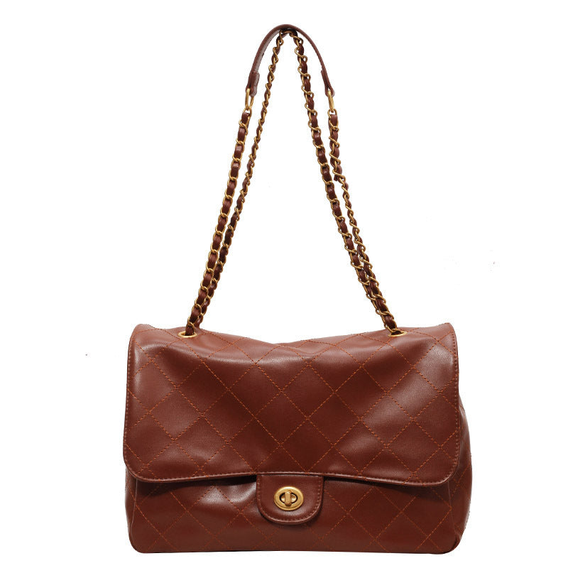 Retro Enkel Taske med Stor Kapacitet, Diamantmønstret Kædetaske, Skuldertaske/Crossbody