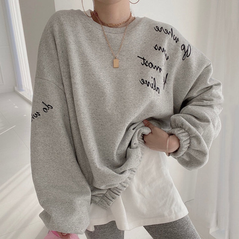 Women's Simple Round Neck Pullover Letter Print Loose Sweater