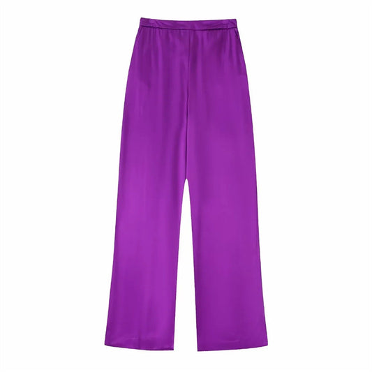 Silk Texture Suit Coat High Waist Casual Pants
